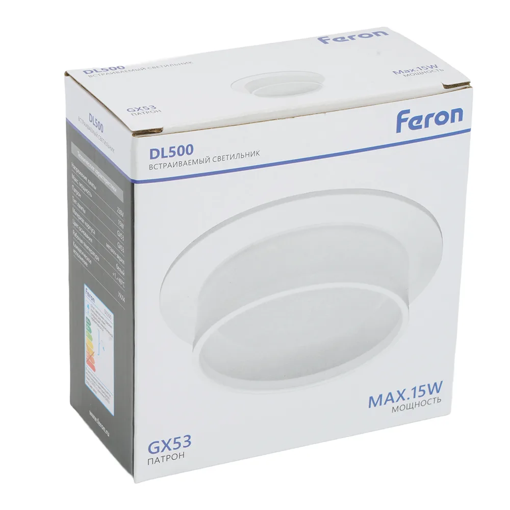 FERON Светильник встраиваемый DL500 потолочный GX53 белый круг 51085 FERON Светильник встраиваемый DL500 потолочный GX53 белый круг 51085