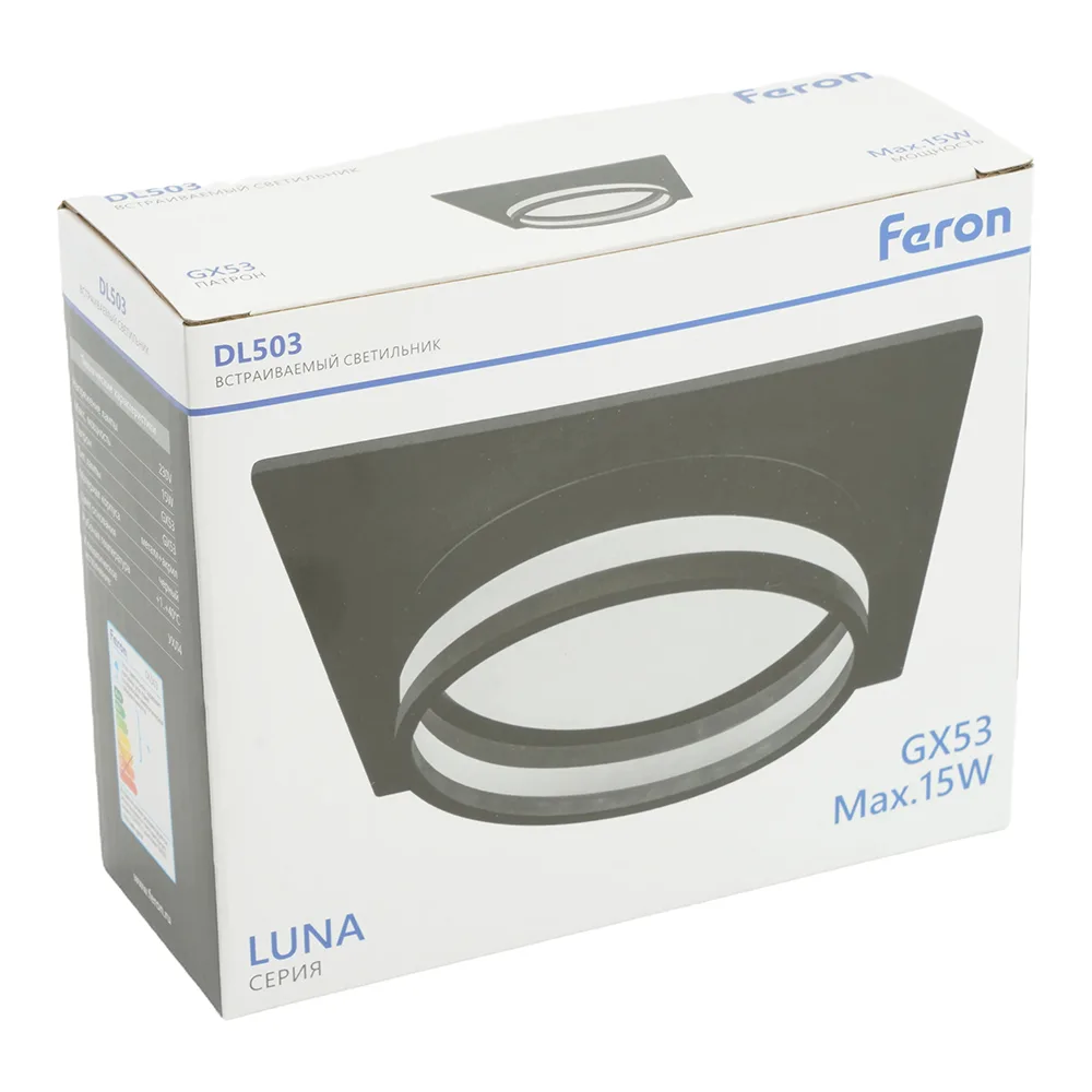 FERON Светильник встраиваемый DL503 LUNA потолочный GX53 черный квадрат 51092 FERON Светильник встраиваемый DL503 LUNA потолочный GX53 черный квадрат 51092