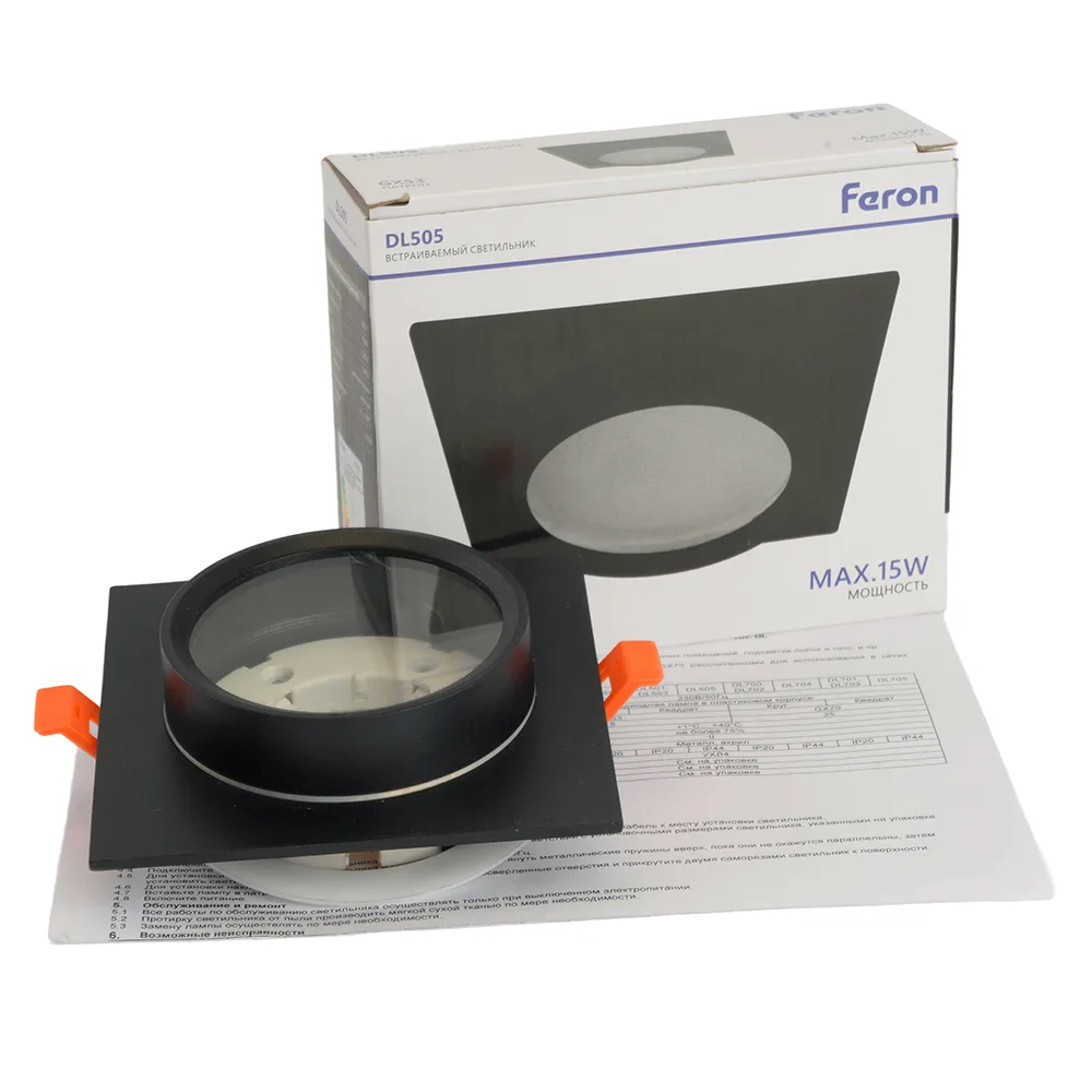 FERON Светильник встраиваемый DL505 потолочный GX53 черный квадрат IP44 51104 FERON Светильник встраиваемый DL505 потолочный GX53 черный квадрат IP44 51104