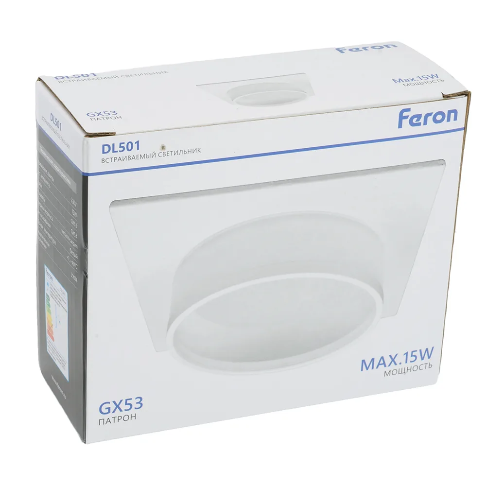 FERON Светильник встраиваемый DL501 потолочный GX53 белый квадрат 51087 FERON Светильник встраиваемый DL501 потолочный GX53 белый квадрат 51087