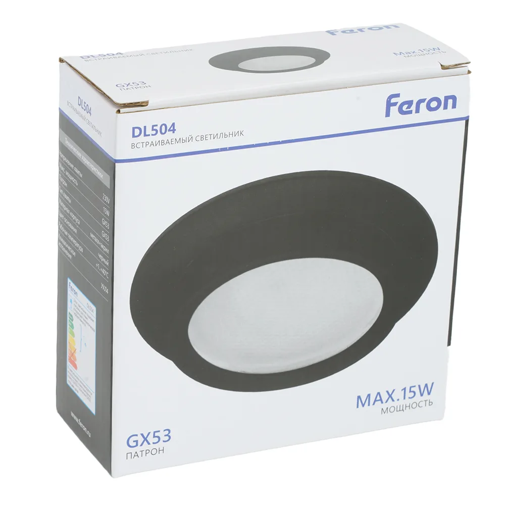 FERON Светильник встраиваемый DL504 потолочный GX53 черный круг IP44 51102 FERON Светильник встраиваемый DL504 потолочный GX53 черный круг IP44 51102