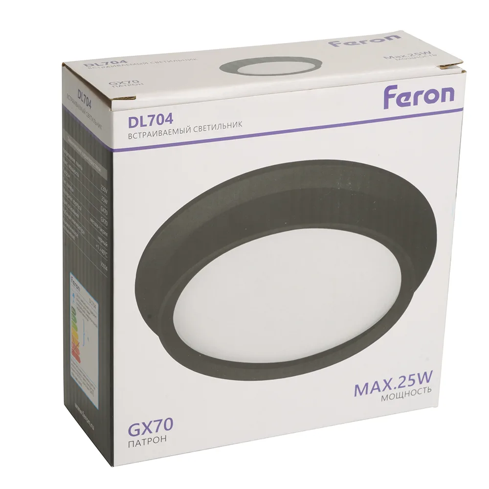 FERON Светильник встраиваемый DL704 потолочный GX70 черный круг IP44 51106 FERON Светильник встраиваемый DL704 потолочный GX70 черный круг IP44 51106