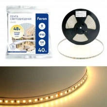 Лента светодиодная стабилизированная 120SMD(2835)/м 8Вт/м 48V 40000*10*1.22мм 3000К, IP20 LS420 FERON