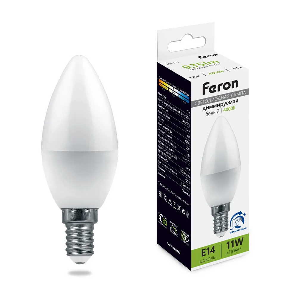 Лампа светодиодная диммируемая FERON LB-771 Свеча E14 11W 230V 4000K 51056