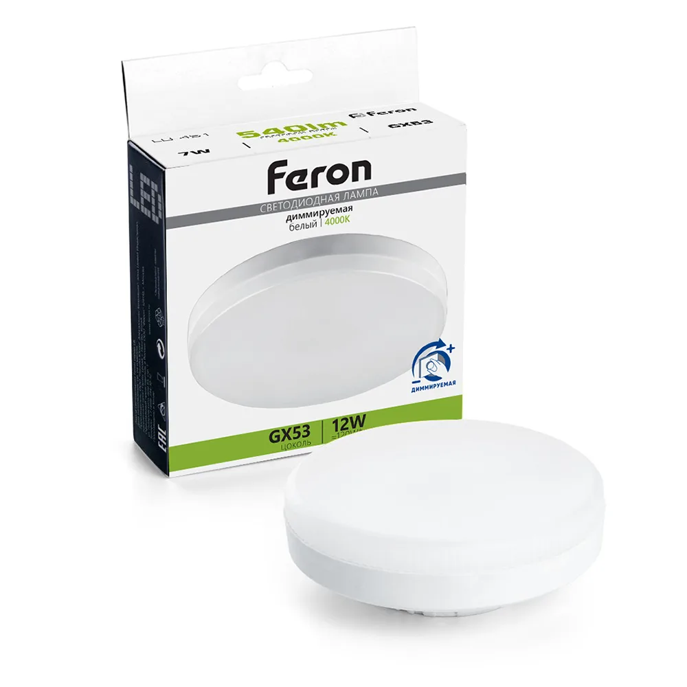 FERON Лампа светодиодная диммируемая LB-456 GX53 12W 230V 4000K 51065 FERON Лампа светодиодная диммируемая LB-456 GX53 12W 230V 4000K 51065