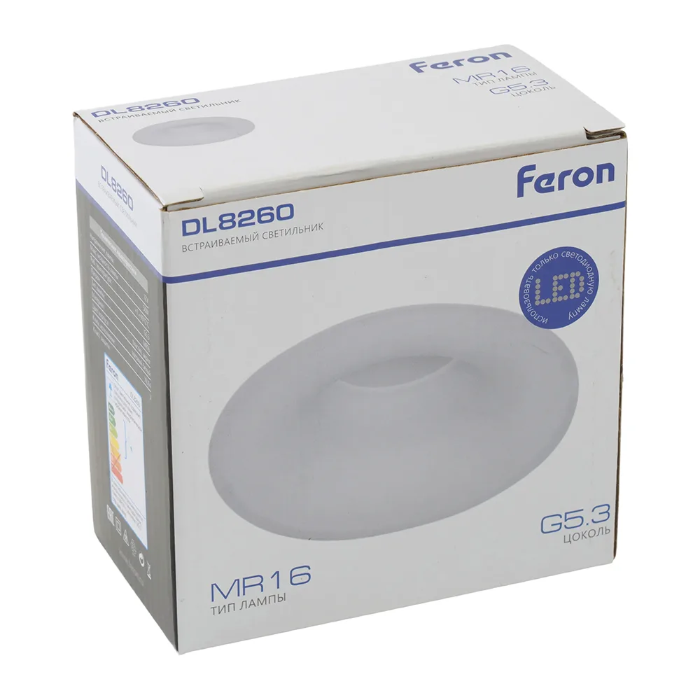 FERON Светильник встраиваемый DL8260 потолочный MR16 G5.3 прозрачный, белый 51149 FERON Светильник встраиваемый DL8260 потолочный MR16 G5.3 прозрачный, белый 51149