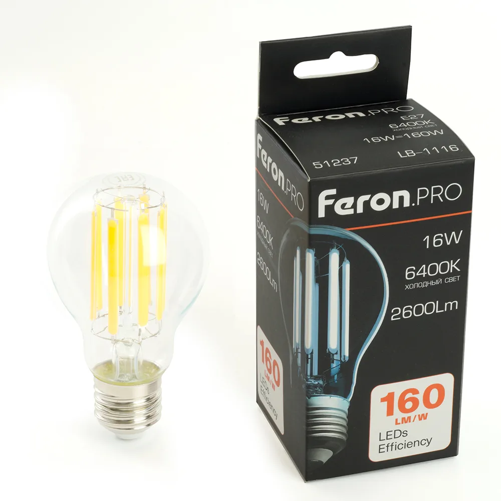 FERON Лампа светодиодная Feron.PRO LB-1116 Шар E27 2600LM 16W 175-265V 6400K 51237 FERON Лампа светодиодная Feron.PRO LB-1116 Шар E27 2600LM 16W 175-265V 6400K 51237