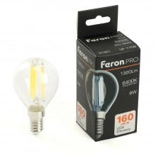 Лампа светодиодная FERON.PRO LB-1708 Шарик E14 1320LM 8W 175-265V 6400K 51261