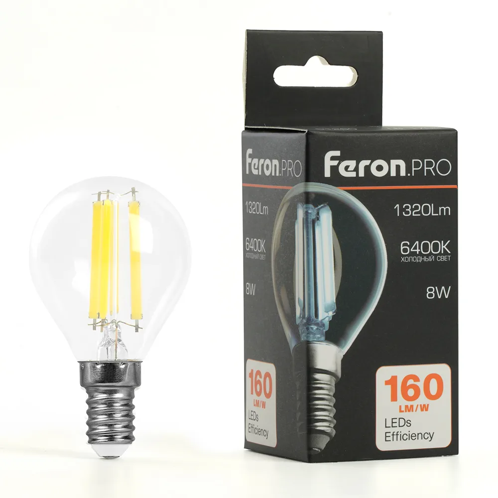 FERON Лампа светодиодная Feron.PRO LB-1708 Шарик E14 1320LM 8W 175-265V 6400K 51261 FERON Лампа светодиодная Feron.PRO LB-1708 Шарик E14 1320LM 8W 175-265V 6400K 51261