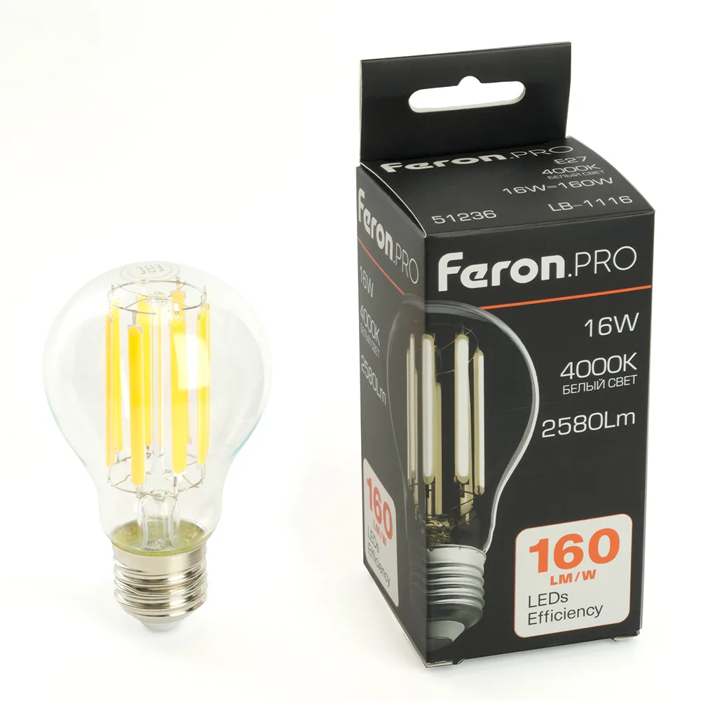 Лампа светодиодная FERON.PRO LB-1116 Шар E27 2580LM 16W 175-265V 4000K 51236