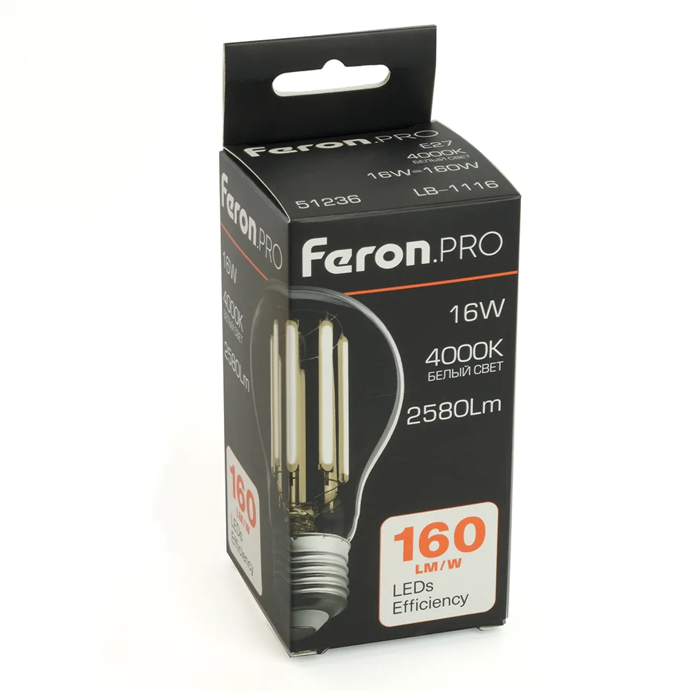 FERON Лампа светодиодная Feron.PRO LB-1116 Шар E27 2580LM 16W 175-265V 4000K 51236 FERON Лампа светодиодная Feron.PRO LB-1116 Шар E27 2580LM 16W 175-265V 4000K 51236