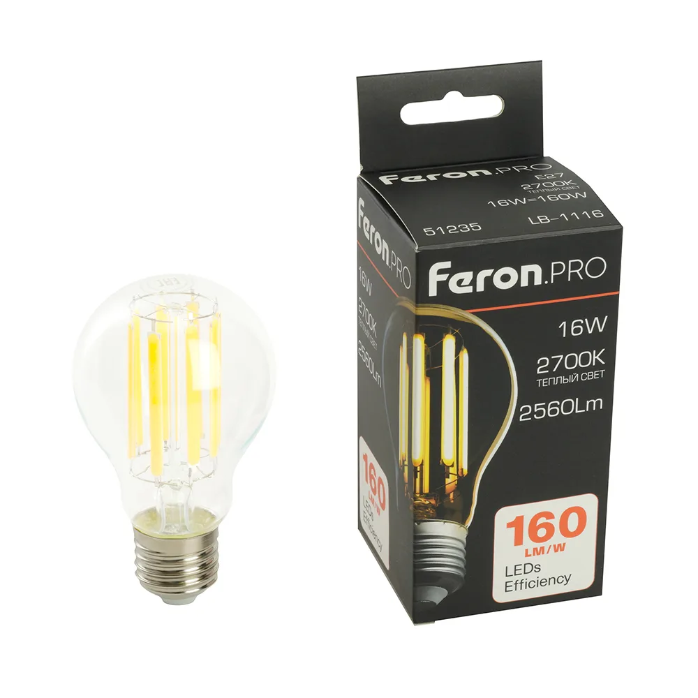 Лампа светодиодная FERON.PRO LB-1116 Шар E27 2560LM 16W 175-265V 2700K 51235