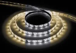 Лента светодиодная, 60SMD(3528)/m 4.8W/m 12V IP65 5m, 2 белых +1 теплый белый на белом основании, LS604 Артикул 27639
