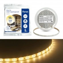 Светодиодная LED лента FERON LS604, 60SMD(2835)/m 4.8W/m 12V IP65 5m, 3000К Артикул 27640