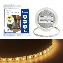 Светодиодная LED лента FERON LS606, 60SMD(5050)/m 14.4W/m 12V 5m 3000К Артикул 27646