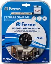 Cветодиодная LED лента FERON LS607, готовый комплект 5м 60SMD(5050)/м 14.4Вт/м IP65 12V 6500К,ДЕМО-УПАКОВКА Артикул 27907