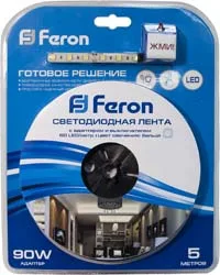 FERON Лента светодиодная, 30SMD(5050)/m 7.2W/m 12V 3m белый на белом c драйвером, LS606 Артикул 27718 FERON Лента светодиодная, 30SMD(5050)/m 7.2W/m 12V 3m белый на белом c драйвером, LS606 Артикул 27718