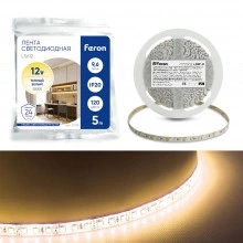 Светодиодная LED лента FERON LS612, 120SMD(2835)/m 9.6W/m 12V 5m 3000К Артикул 27730