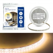 Светодиодная LED лента FERON LS613, 120SMD(2835)/m 9.6W/m 12V 5m 3000К Артикул 27732