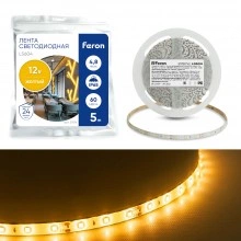 Светодиодная LED лента FERON LS604, 60SMD(2835)/m 4.8W/m 12V IP65 5m желтый  Артикул 27674