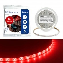 Светодиодная LED лента FERON LS604, 60SMD(2835)/m 4.8W/m 12V IP65 5m красный Артикул 27676