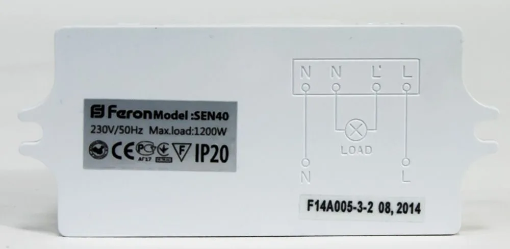 FERON Микроволновый датчик движения 5.8GHz 230V 1200W 8m 360° белый, SEN40 FERON Микроволновый датчик движения 5.8GHz 230V 1200W 8m 360° белый, SEN40