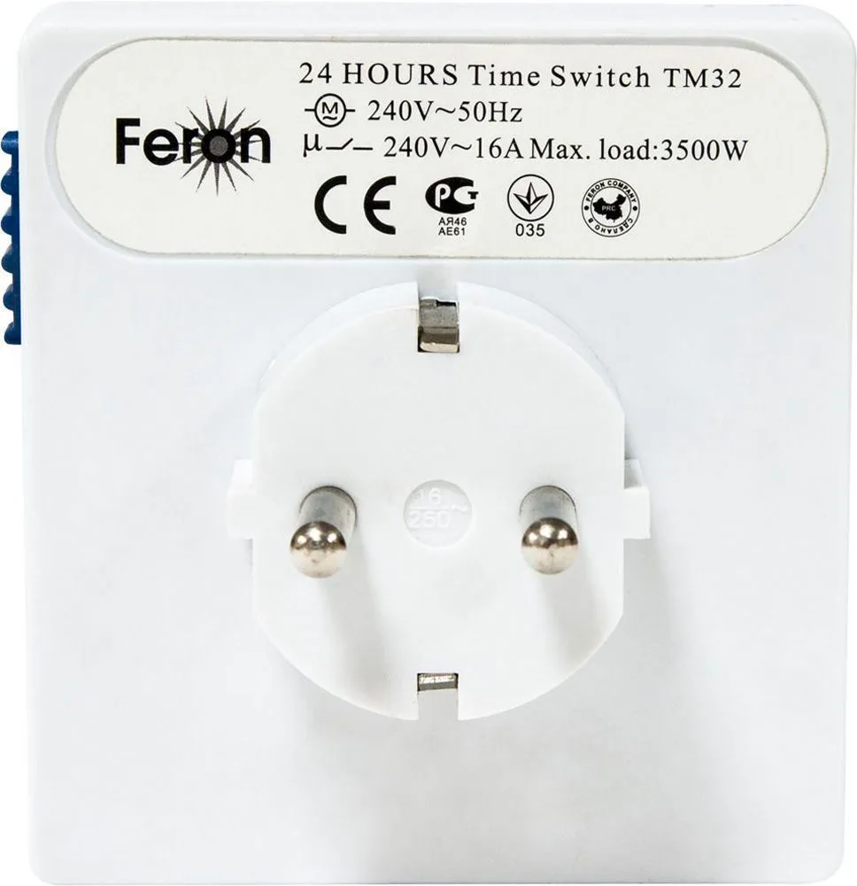 FERON Розетка с таймером TM32 суточная мощность 3500W/16A FERON Розетка с таймером TM32 суточная мощность 3500W/16A