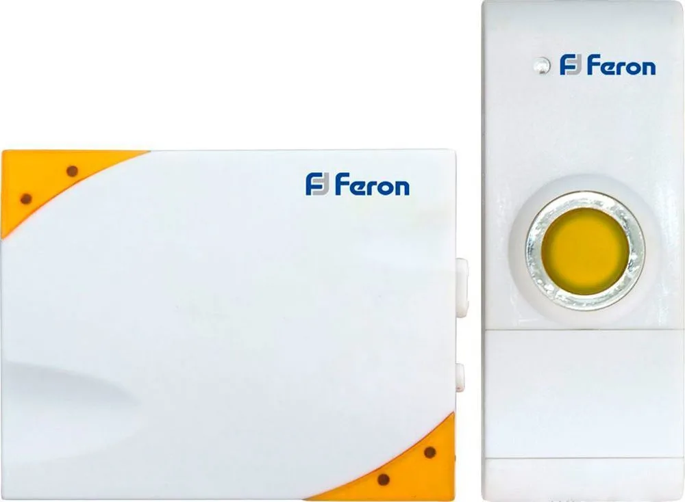 Звонок дверной беспроводной FERON Е-369  Электрический 35 мелодий белый желтый с питанием от батареек