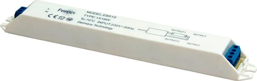 FERON Аппарат пускорегулирующий электронный (балласт), 1*18W T8/G13 230V, EB51S FERON Аппарат пускорегулирующий электронный (балласт), 1*18W T8/G13 230V, EB51S