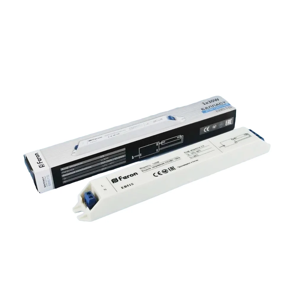 FERON Аппарат пускорегулирующий электронный (балласт), 1*30W T8/G13 230V, EB51S FERON Аппарат пускорегулирующий электронный (балласт), 1*30W T8/G13 230V, EB51S