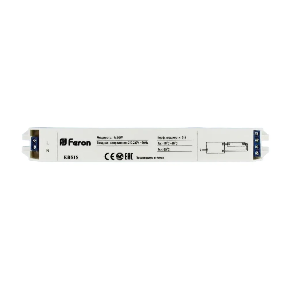 FERON Аппарат пускорегулирующий электронный (балласт), 1*30W T8/G13 230V, EB51S FERON Аппарат пускорегулирующий электронный (балласт), 1*30W T8/G13 230V, EB51S