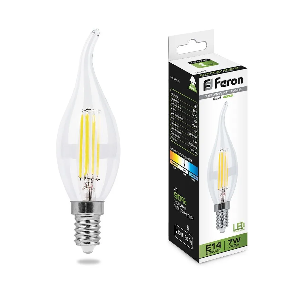 FERON Лампа светодиодная LB-67 Свеча на ветру E14 7W 230V 4000K 25781 FERON Лампа светодиодная LB-67 Свеча на ветру E14 7W 230V 4000K 25781