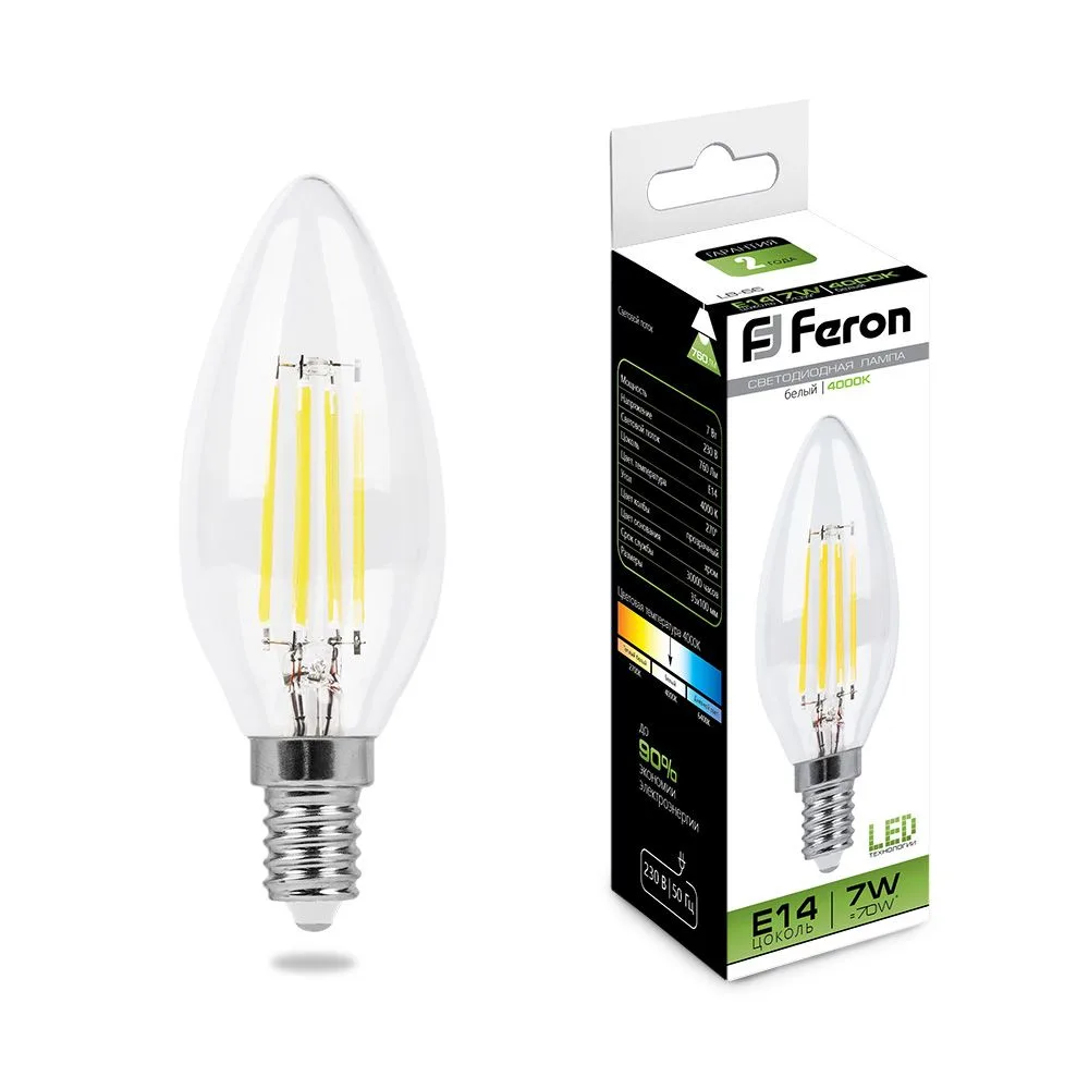 FERON Лампа светодиодная LB-66 Свеча E14 7W 230V 4000K 25780 FERON Лампа светодиодная LB-66 Свеча E14 7W 230V 4000K 25780