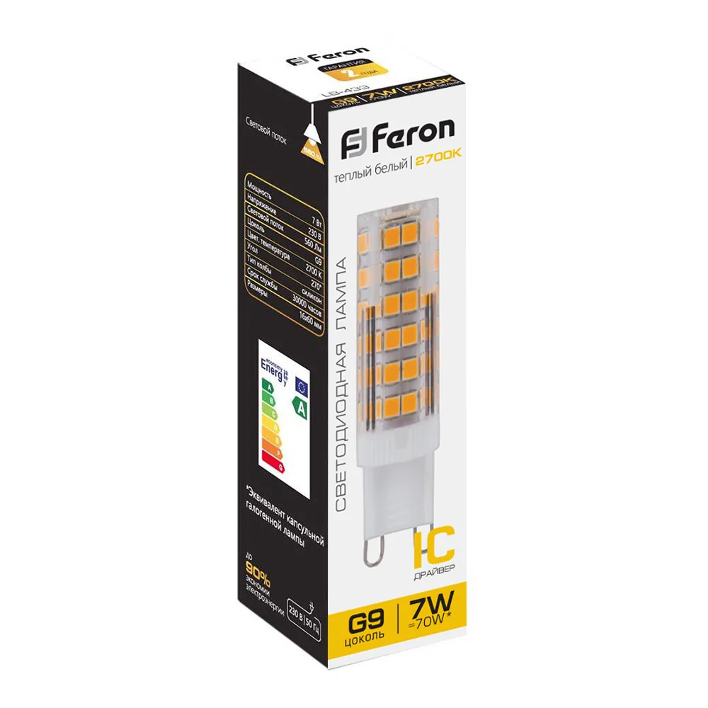 FERON Лампа светодиодная LB-433 G9 7W 175-265V 2700K 25766 FERON Лампа светодиодная LB-433 G9 7W 175-265V 2700K 25766