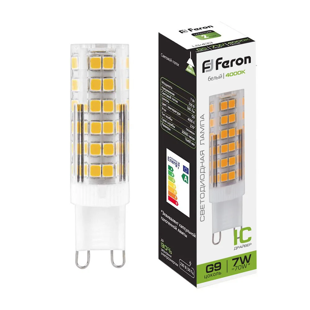 Лампа светодиодная FERON LB-433 G9 7W 175-265V 4000K 25767