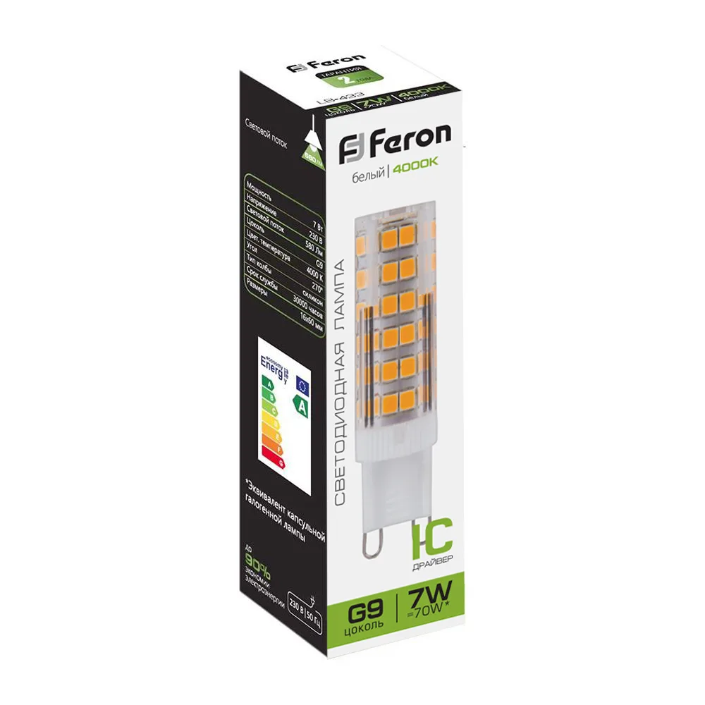 FERON Лампа светодиодная LB-433 G9 7W 175-265V 4000K 25767 FERON Лампа светодиодная LB-433 G9 7W 175-265V 4000K 25767