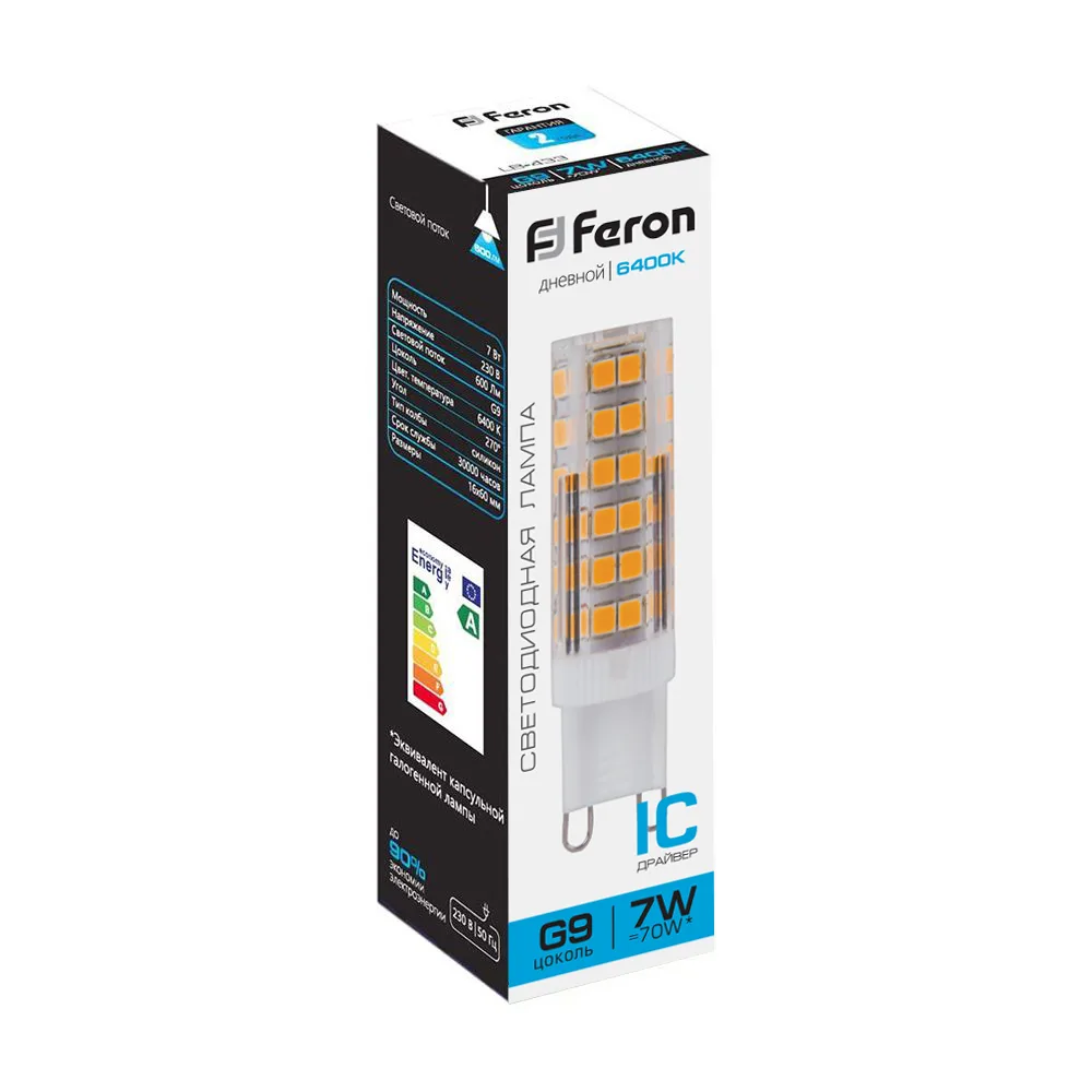 FERON Лампа светодиодная LB-433 G9 7W 175-265V 6400K 25768 FERON Лампа светодиодная LB-433 G9 7W 175-265V 6400K 25768