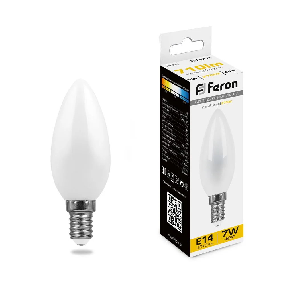 Лампа светодиодная FERON LB-66 Свеча E14 7W 230V 2700K 25785