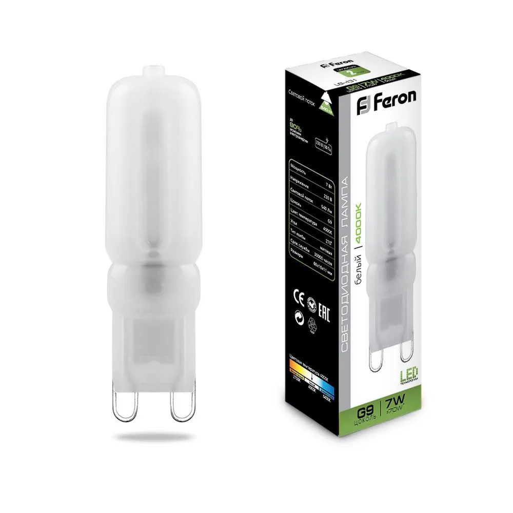 FERON Лампа светодиодная LB-431 G9 7W 230V 4000K 25756 FERON Лампа светодиодная LB-431 G9 7W 230V 4000K 25756