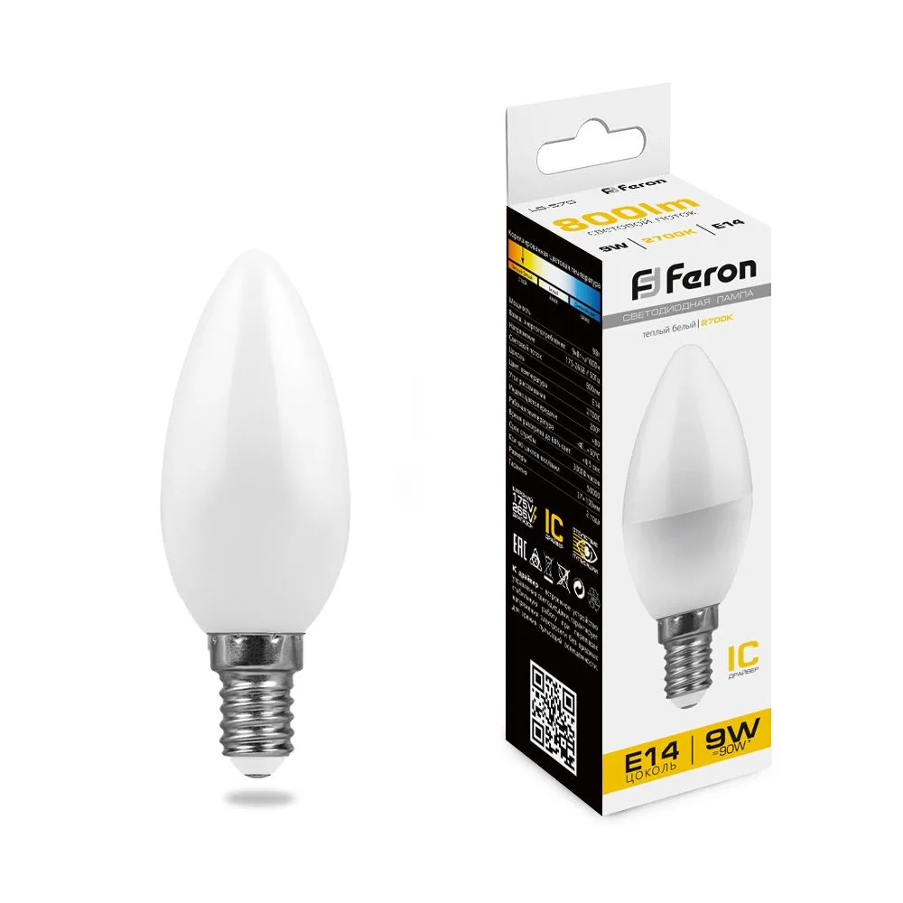 FERON Лампа светодиодная LB-570 Свеча E14 9W 175-265V 2700K 25798 FERON Лампа светодиодная LB-570 Свеча E14 9W 175-265V 2700K 25798