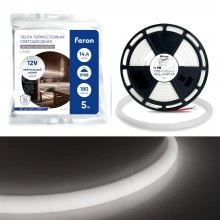 Светодиодная неоновая лента FERON LS651, 180SMD(2835)/m 14,4W/m 12V 5m IP68 ,4000К  с 2 заглушками, 2 заглушками c проводом, 10 креплениями в комплекте