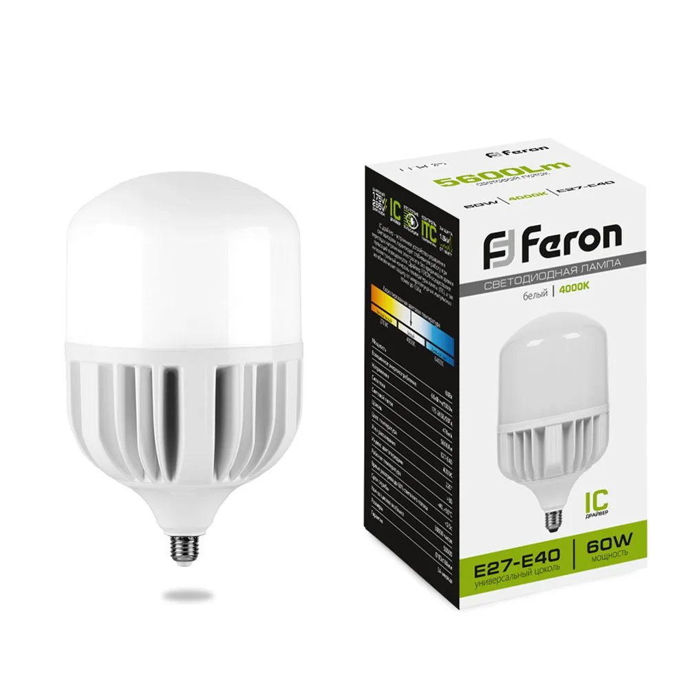 Лампа светодиодная FERON LB-65 E27-E40 60W 175-265V 4000K 25821