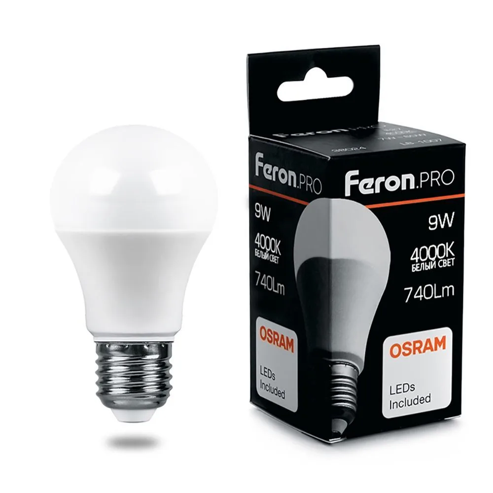 Лампа светодиодная FERON.PRO LB-1009 Шар E27 9W 175-265V 4000K 38027