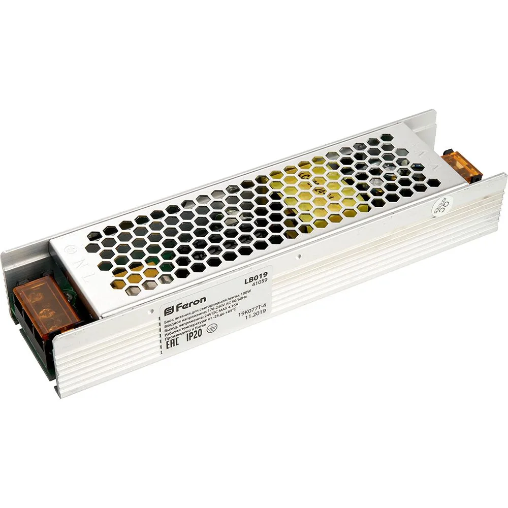 FERON Трансформатор электронный для светодиодной ленты 100W 24V (драйвер), LB019 FERON Трансформатор электронный для светодиодной ленты 100W 24V (драйвер), LB019