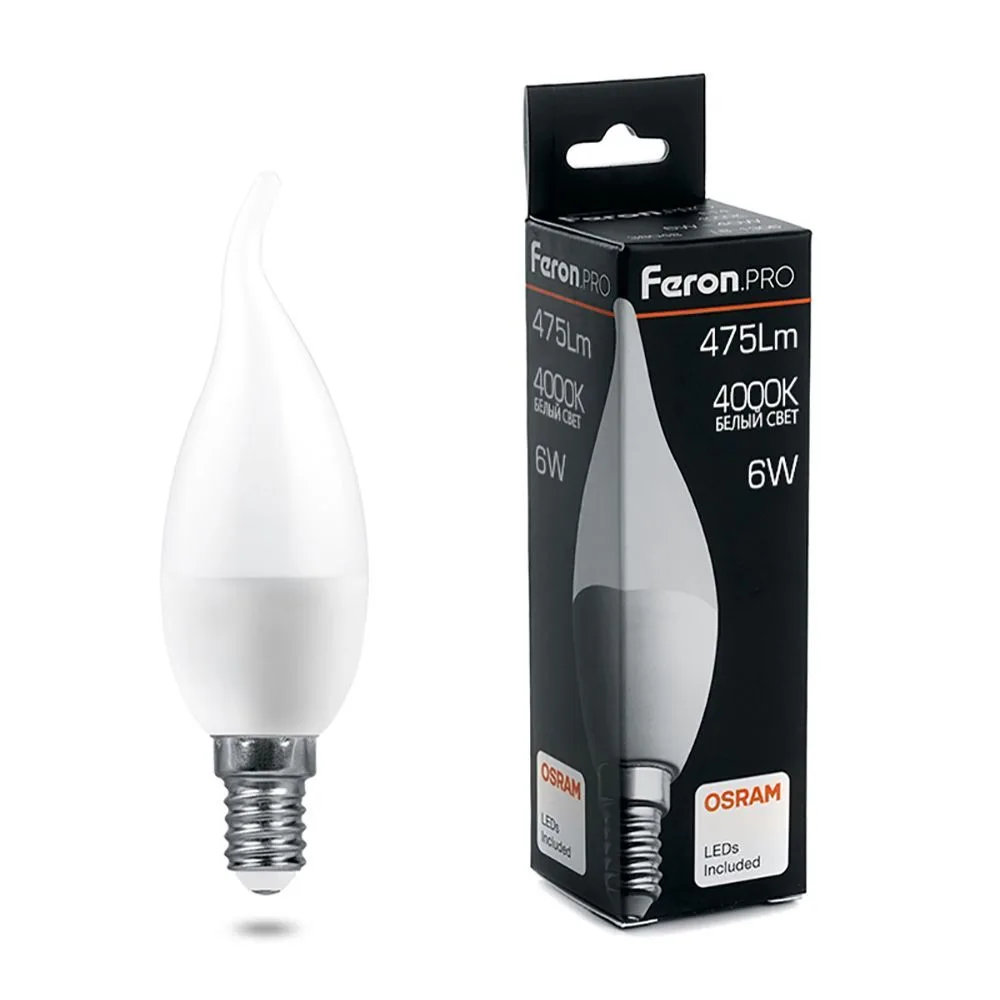 FERON Лампа светодиодная Feron.PRO LB-1306 Свеча E14 6W 175-265V 4000K 38048 FERON Лампа светодиодная Feron.PRO LB-1306 Свеча E14 6W 175-265V 4000K 38048