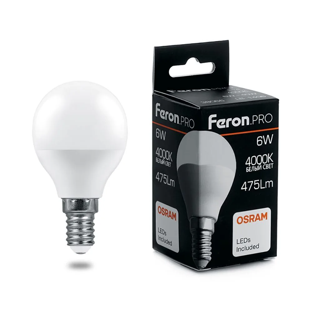 Лампа светодиодная FERON.PRO LB-1406 Шарик E14 6W 175-265V 4000K 38066