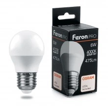Лампа светодиодная FERON.PRO LB-1406 Шарик E27 6W 175-265V 4000K 38069