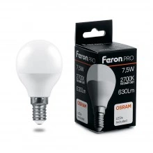Лампа светодиодная FERON.PRO LB-1407 Шарик E14 7.5W 175-265V 2700K 38071