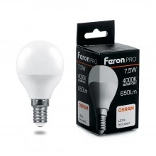 Лампа светодиодная FERON.PRO LB-1407 Шарик E14 7.5W 175-265V 4000K 38072