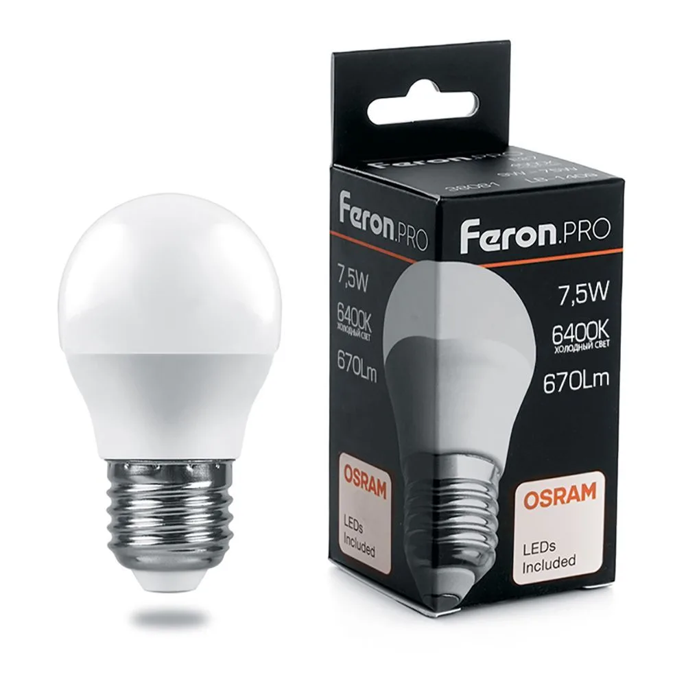 FERON Лампа светодиодная Feron.PRO LB-1407 Шарик E27 7.5W 175-265V 6400K 38076 FERON Лампа светодиодная Feron.PRO LB-1407 Шарик E27 7.5W 175-265V 6400K 38076